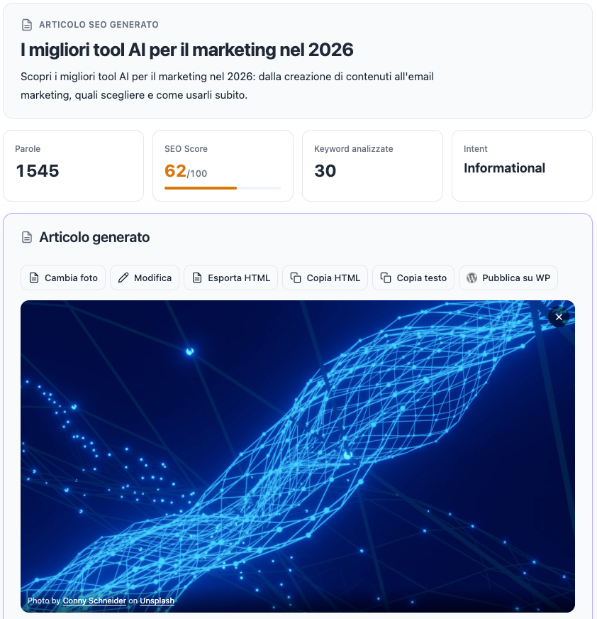Creo contenuti e ottimizzazioni pronti