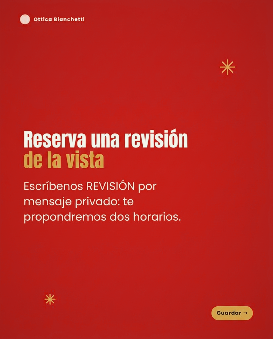 Reserva una revisión de la vista. Escríbenos REVISIÓN por mensaje privado: te propondremos dos horarios. Guardar.